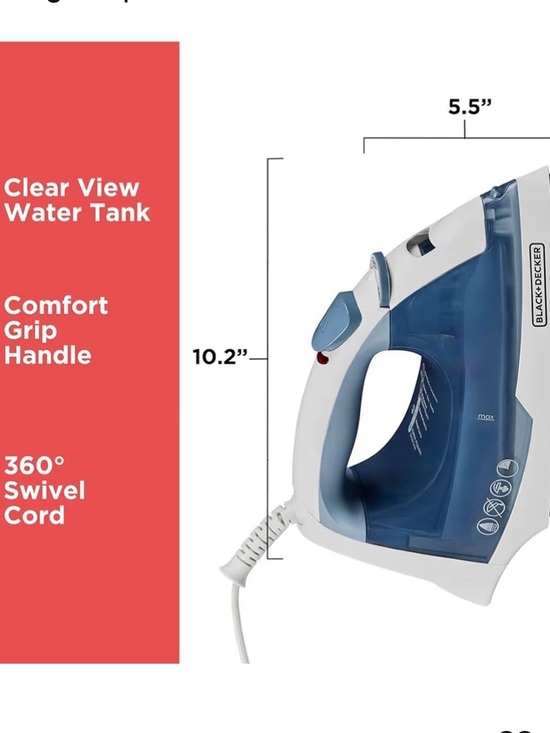 Black & Decker Easy Steam Nonstick Iron - Blue & White - Picture 5 of 5